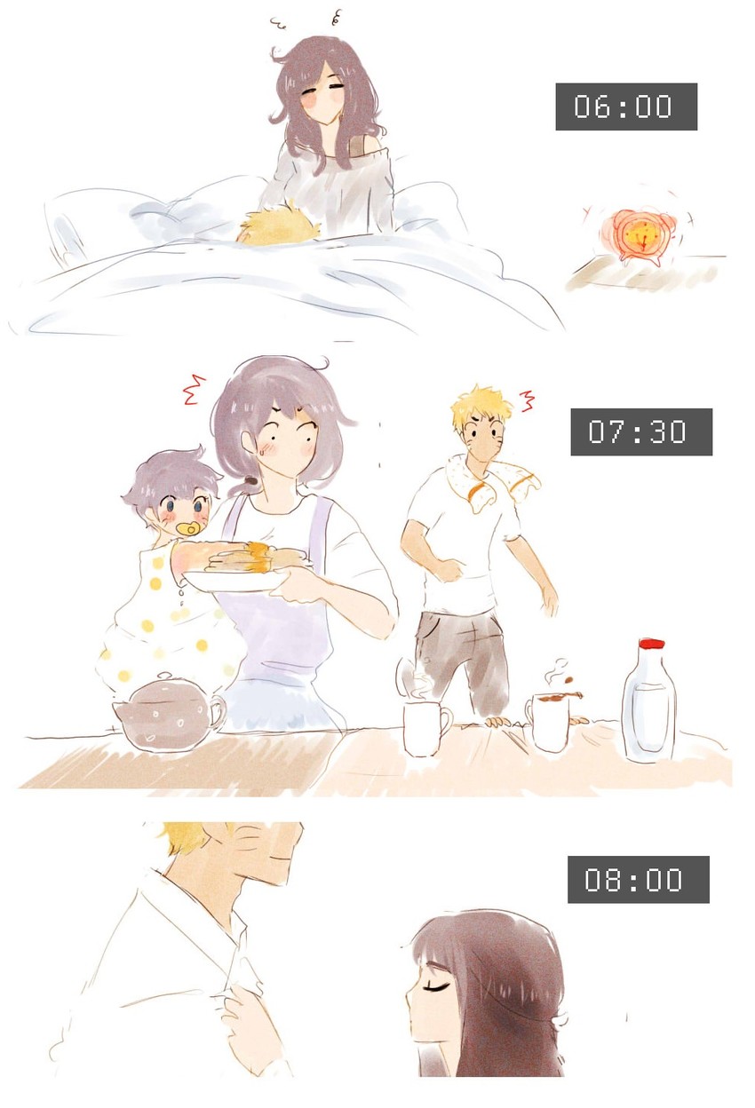 uzumaki naruto, hyuuga hinata, and uzumaki himawari (naruto) drawn by j.yuuba