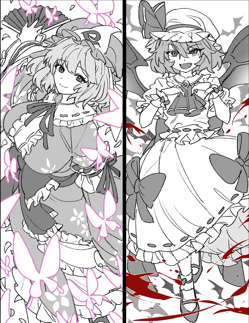 remilia scarlet and saigyouji yuyuko (touhou) drawn by mero_(starfish_jcs)
