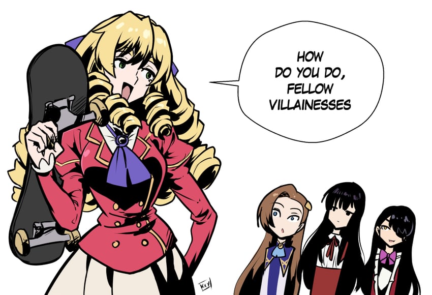 katarina claes, grace auvergne, yumiella dolkness, and alicia williams (otome game no hametsu flag shika nai akuyaku reijou ni tensei shite shimatta and 4 more) drawn by kukuruyo