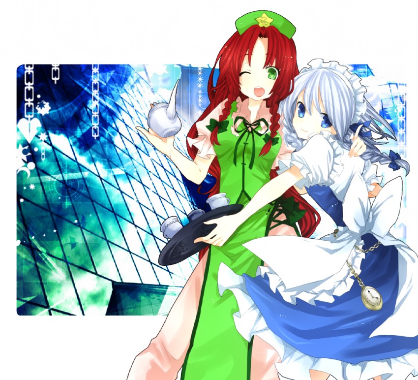 izayoi sakuya and hong meiling (touhou) drawn by amaya_enaka