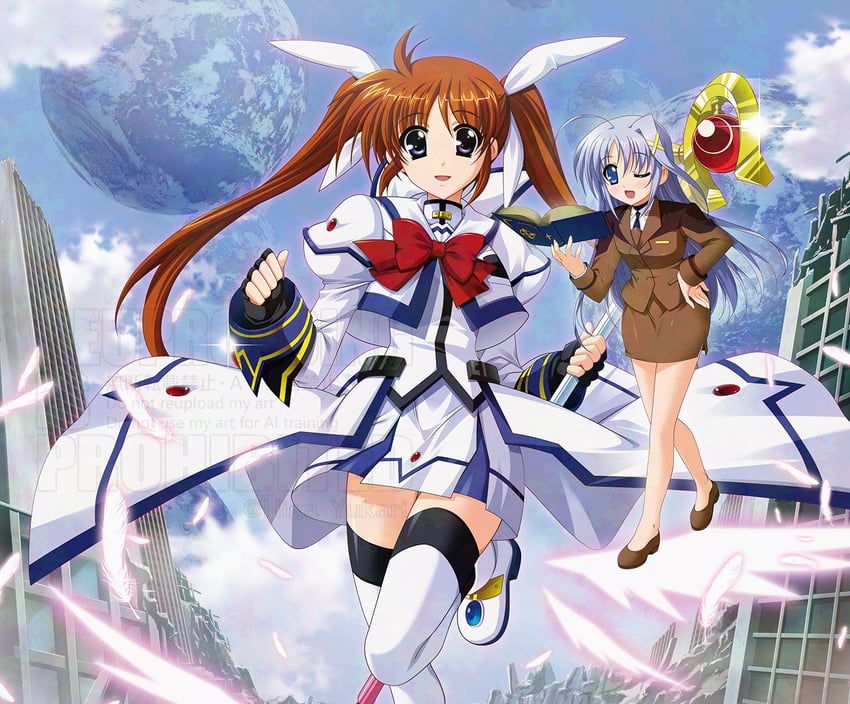 takamachi nanoha, raising heart, reinforce zwei, and book of the azure sky (lyrical nanoha and 1 more) drawn by higa_yukari
