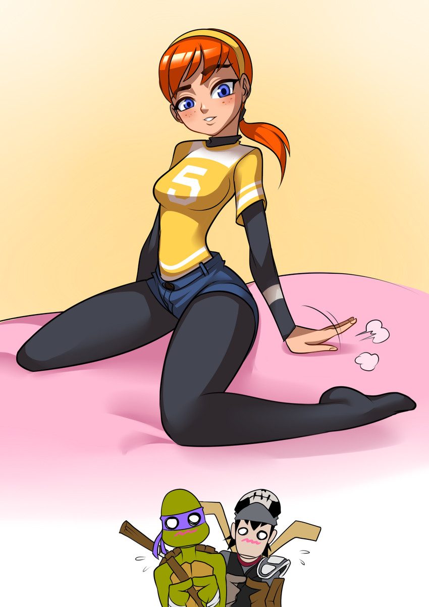 april o'neil, donatello, and casey jones (teenage mutant ninja turtles) drawn by ryuusei_(mark_ii)