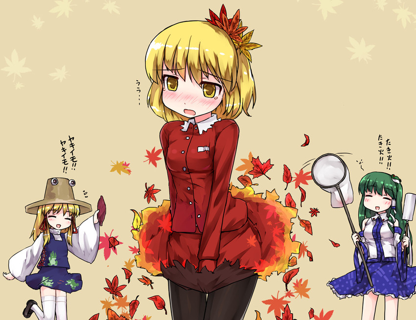 kochiya sanae, moriya suwako, and aki shizuha (touhou) drawn by ktsecond