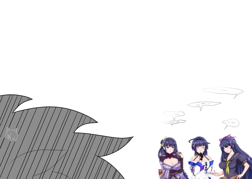 raiden shogun, raiden mei, and sawashiro miyuki (genshin impact and 4 more) drawn by kudayunii