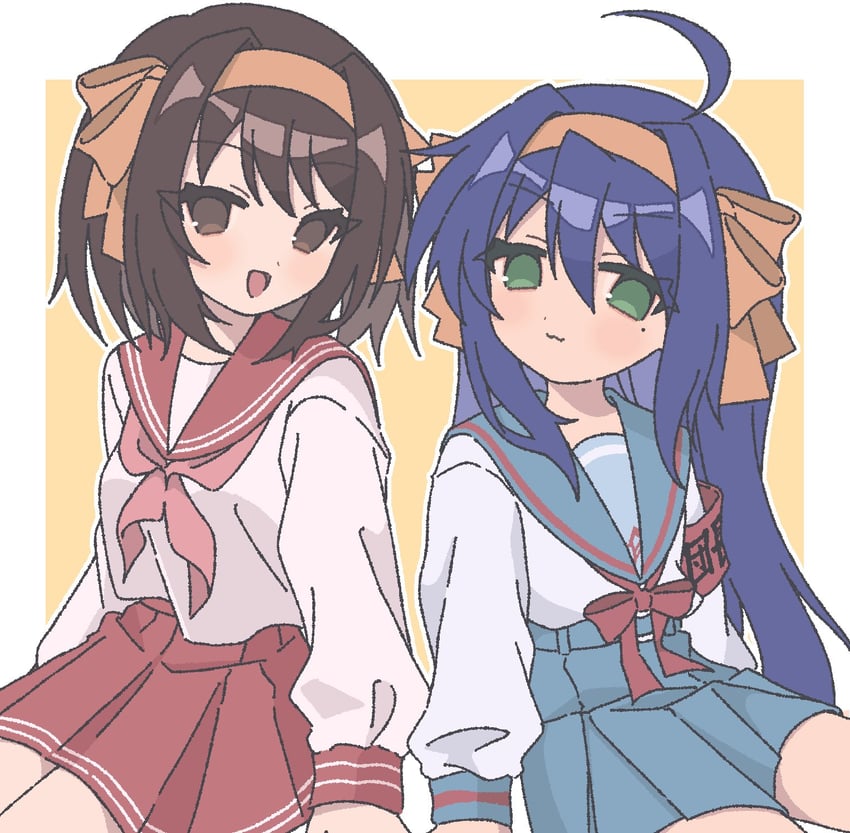 suzumiya haruhi, izumi konata, hirano aya, and hazel hernan (suzumiya haruhi no yuuutsu and 1 more) drawn by nanonome