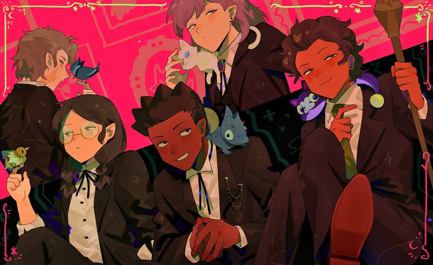 luz noceda, amity blight, hunter, willow park, gus porter, and 3 more (the owl house) drawn by a-kai202
