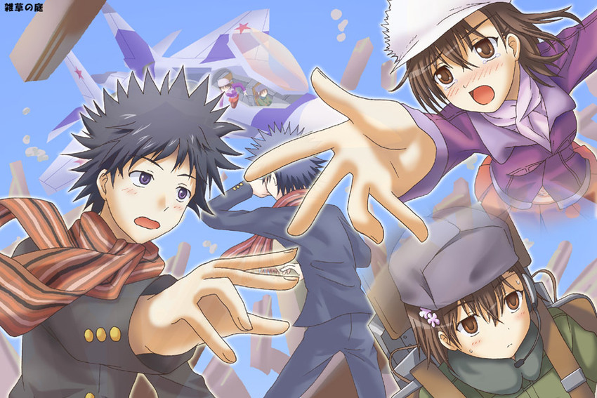 misaka mikoto, kamijou touma, misaka imouto, and misaka imouto 10777 (toaru majutsu no index and 1 more) drawn by kotaken