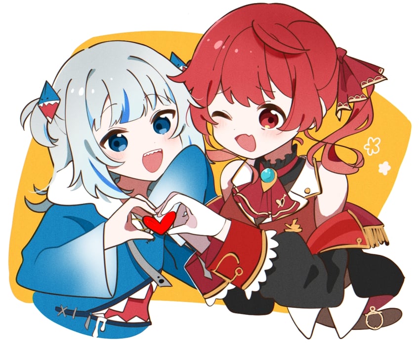 gawr gura and houshou marine (hololive and 1 more) drawn by uon_shil