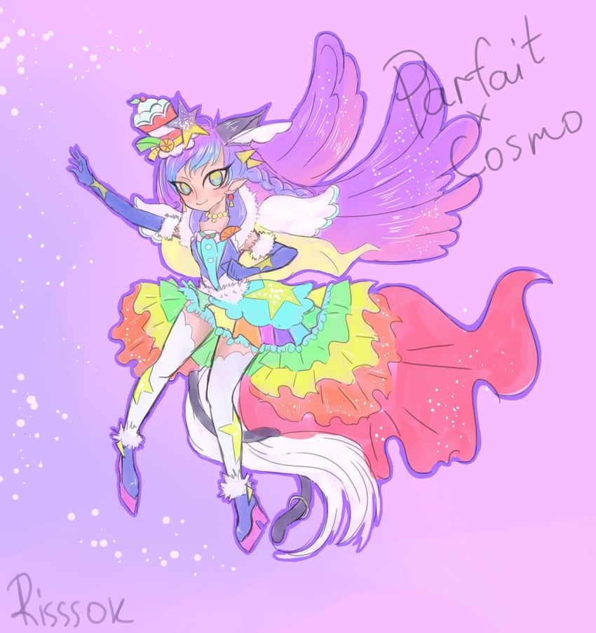 yuni, kirahoshi ciel, cure parfait, and cure cosmo (precure and 2 more) drawn by risok_(aevalevi)