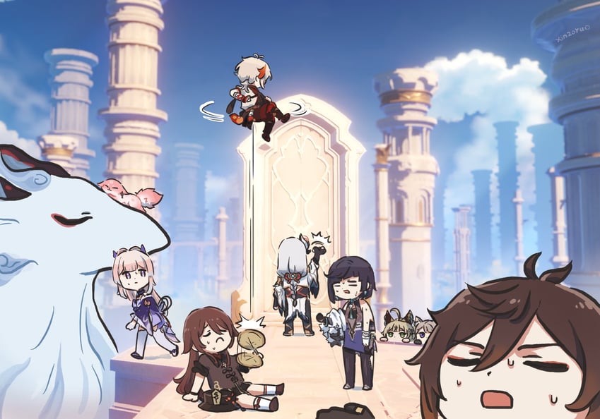 ganyu, hu tao, yae miko, zhongli, shenhe, and 5 more (genshin impact) drawn by xinzoruo