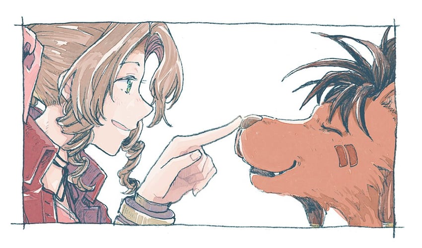 aerith gainsborough and red xiii (final fantasy and 1 more) drawn by michibata_65