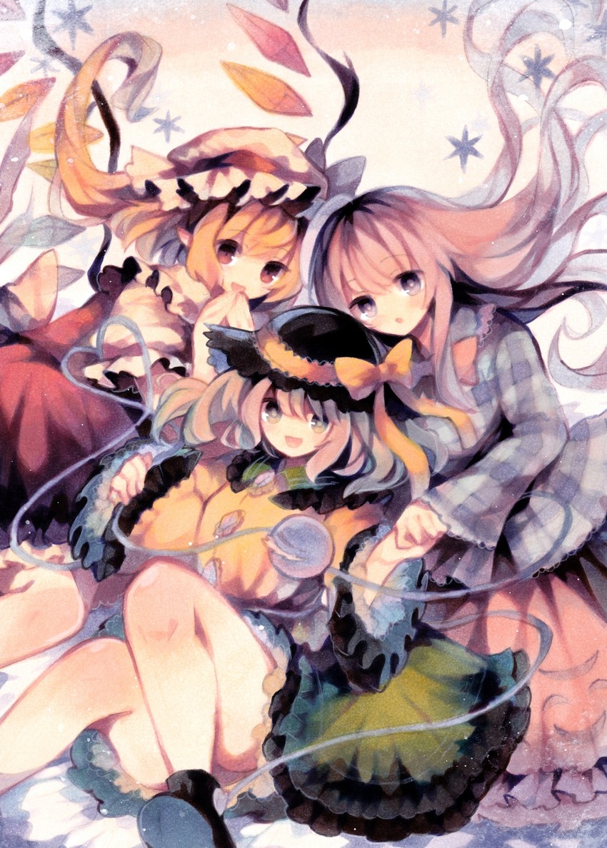 flandre scarlet, komeiji koishi, and hata no kokoro (touhou) drawn by namakuby