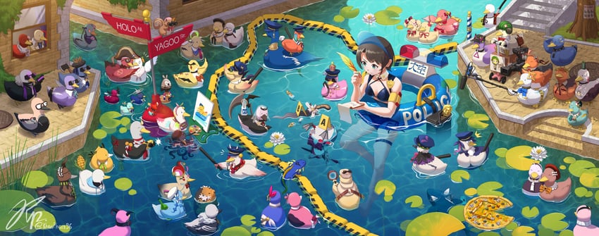 houshou marine, gawr gura, shirakami fubuki, hoshimachi suisei, usada pekora, and 60 more (hololive and 3 more) drawn by khoaphan96