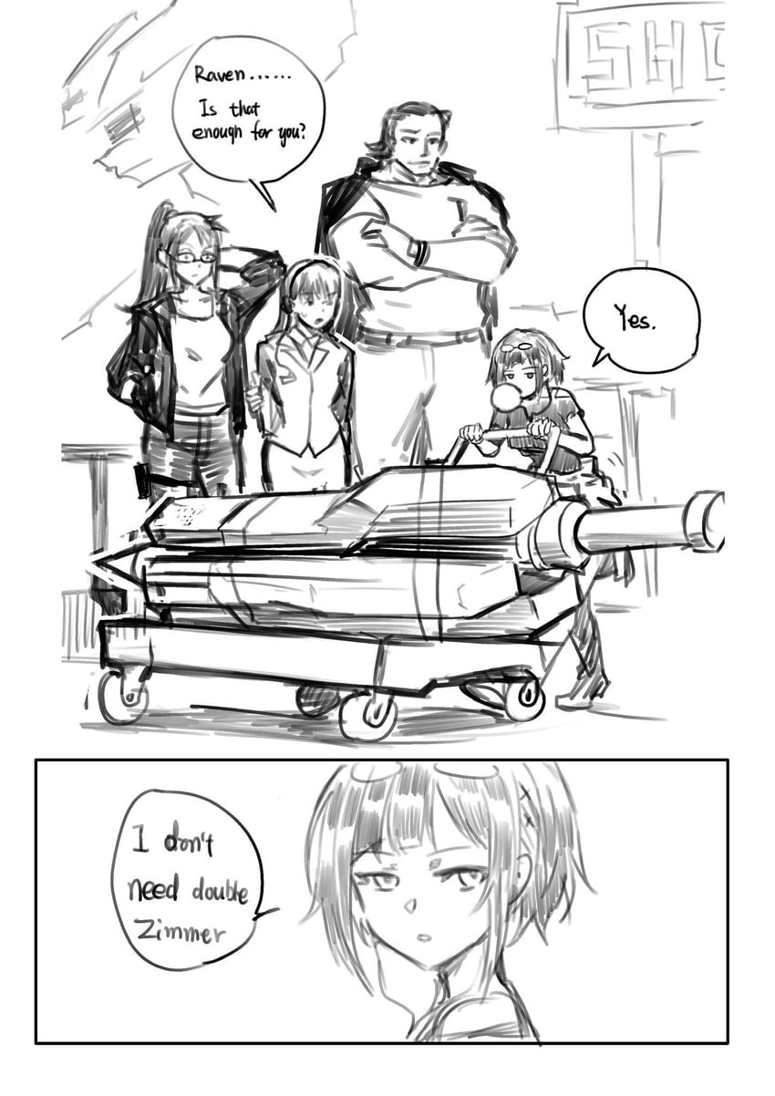 raven, raven's operator, chartreuse, and king (armored core and 1 more) drawn by las91214