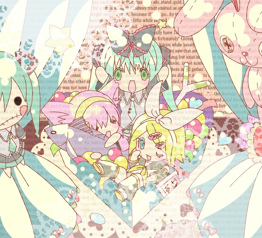 hatsune miku, kagamine rin, and megurine luka (vocaloid) drawn by apollo_cake