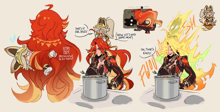 mavuika and kachina (genshin impact and 1 more) drawn by kitkaloid