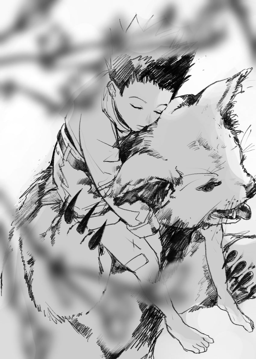 gon freecss and kon (hunter x hunter) drawn by almostghost
