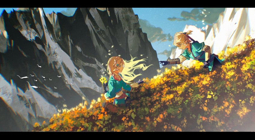 link and princess zelda (the legend of zelda and 1 more) drawn by heigou010703