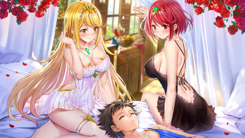 pyra, mythra, and rex (xenoblade chronicles and 1 more) drawn by swordsouls