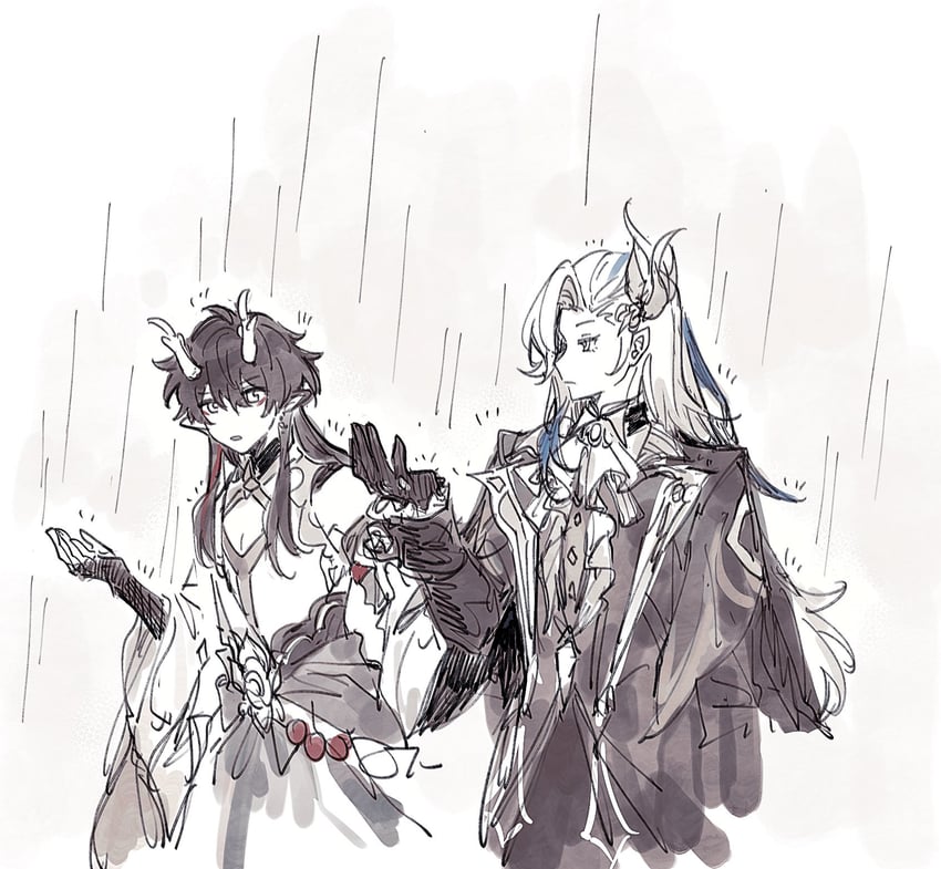dan heng and neuvillette (genshin impact and 3 more) drawn by hakusu_xx