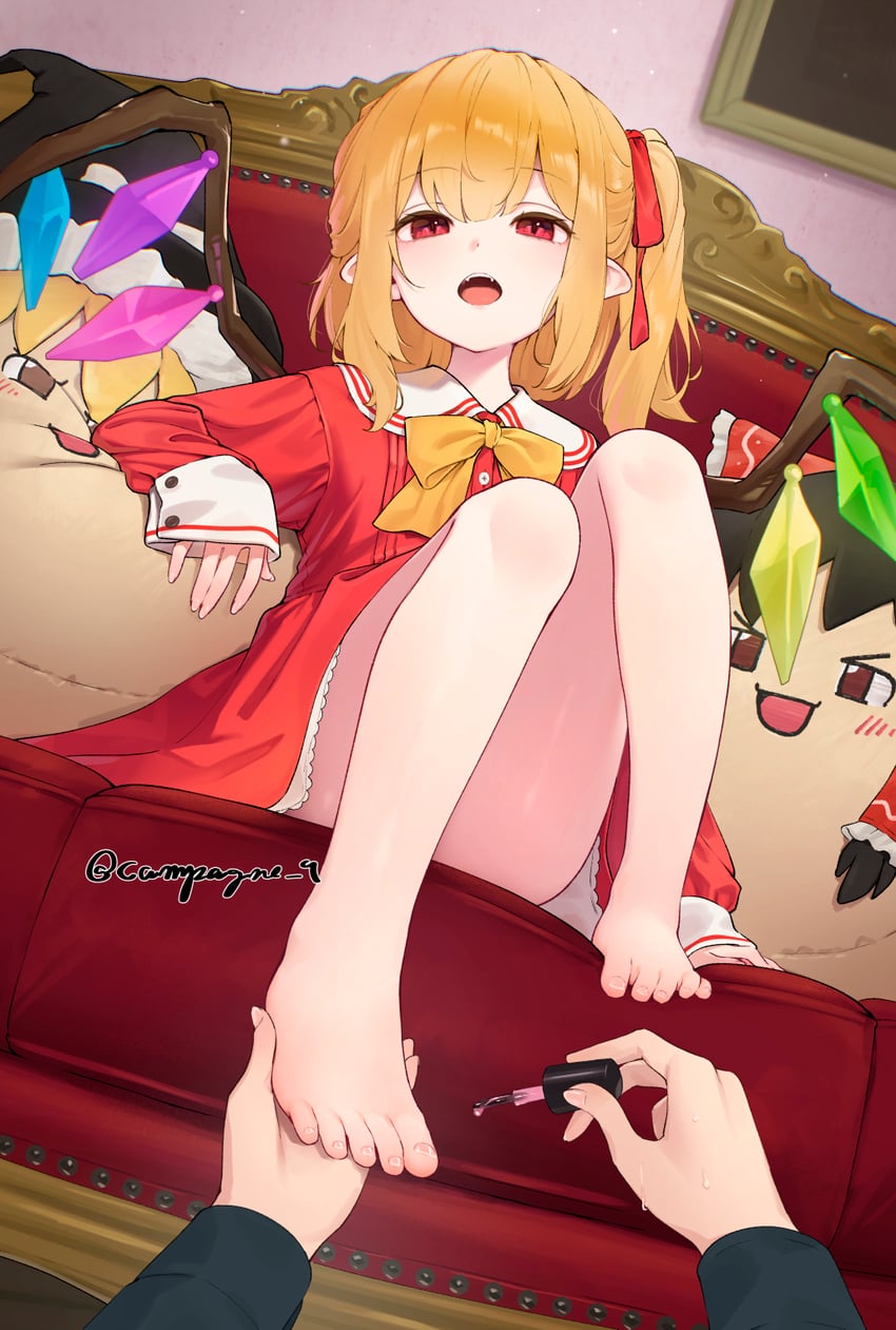 hakurei reimu, kirisame marisa, and flandre scarlet (touhou) drawn by kanpa_(campagne_9)
