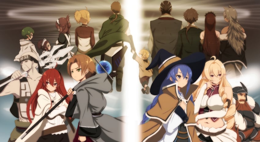 roxy migurdia, eris greyrat, sylphiette, rudeus greyrat, ghislaine dedoldia, and 11 more (mushoku tensei) drawn by pepejii