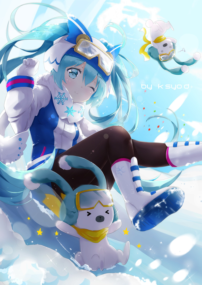 hatsune miku, yuki miku, and rabbit yukine (vocaloid) drawn by asahi_kuroi