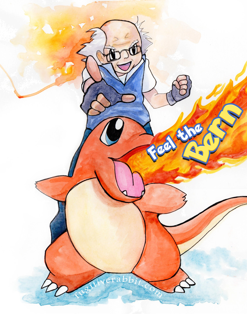 ash ketchum, charmander, and bernie sanders (pokemon and 1 more) drawn by ruby_ball