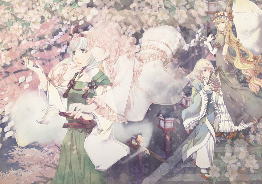 konpaku youmu, yakumo yukari, and saigyouji yuyuko (touhou) drawn by osanai_satoru