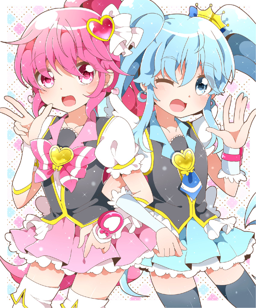 shirayuki hime, aino megumi, cure lovely, and cure princess (precure and 1 more) drawn by kyapinetzu