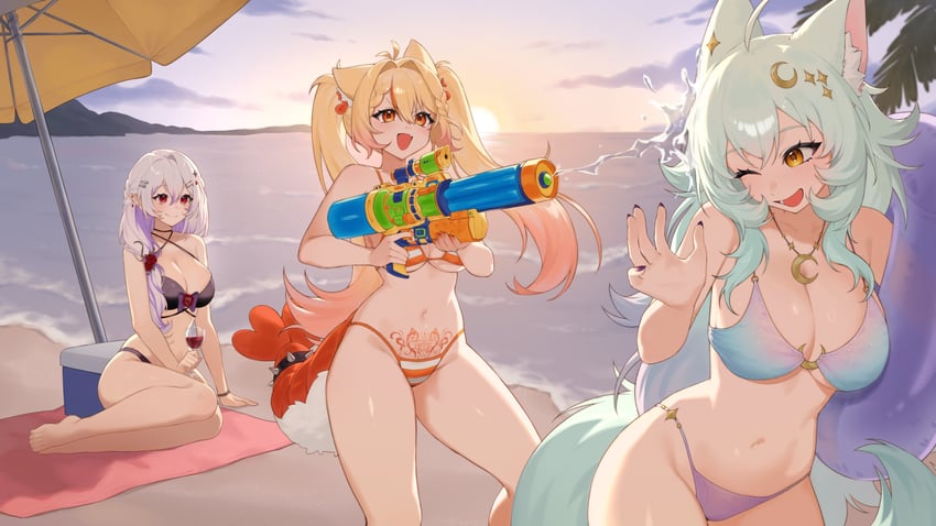 ebiko, fera lune, and alchevic (indie virtual youtuber) drawn by ohwasuy