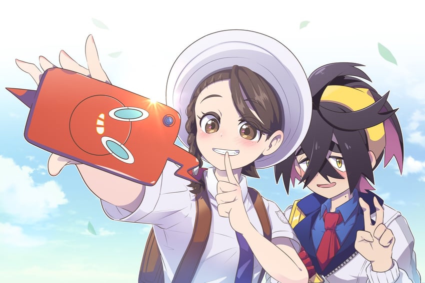 kieran, rotom, juliana, and rotom phone (pokemon and 1 more) drawn by gyakutenndokei2