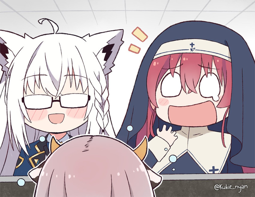 houshou marine, shirakami fubuki, and shirogane noel (hololive) drawn by kukie-nyan