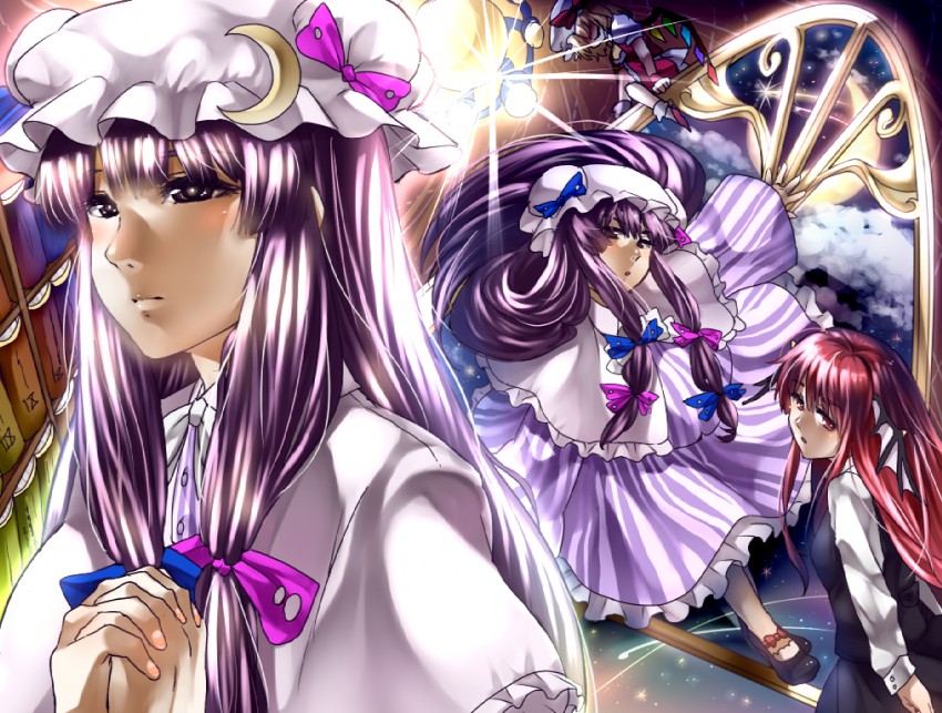 flandre scarlet, patchouli knowledge, and koakuma (touhou) drawn by koufukutei_yumeko