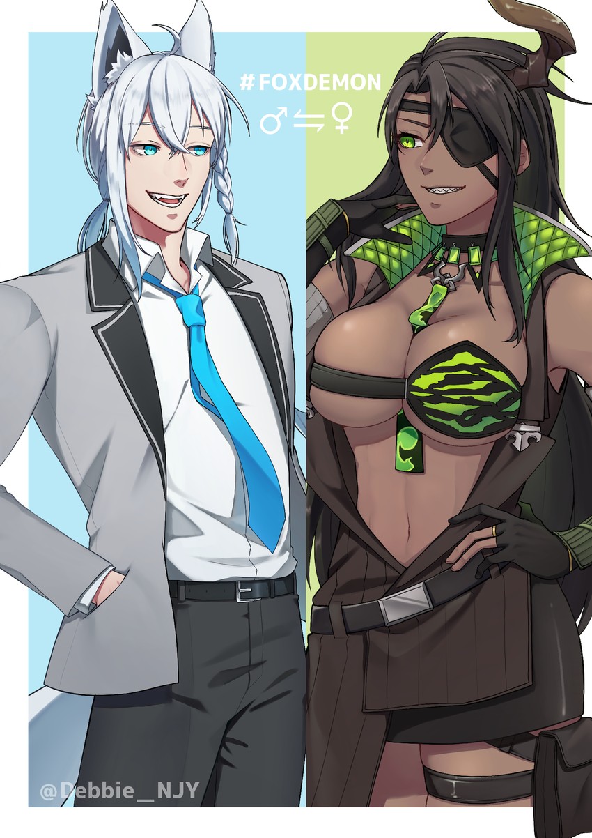 shirakami fubuki and aragami oga (hololive and 1 more) drawn by debbie_njy
