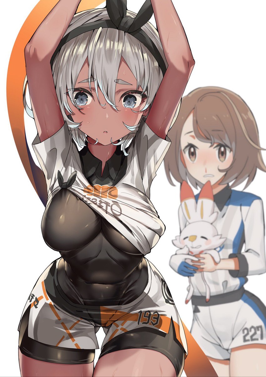gloria, bea, and scorbunny (pokemon and 1 more) drawn by fujisaki_eru