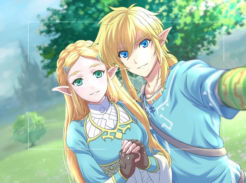 link and princess zelda (the legend of zelda and 1 more) drawn by tomo.puri