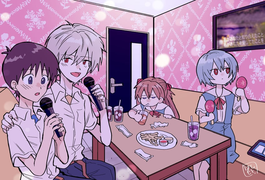 souryuu asuka langley, ayanami rei, ikari shinji, and nagisa kaworu (neon genesis evangelion) drawn by hashimo99187365