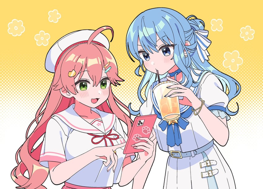 hoshimachi suisei and sakura miko (hololive) drawn by soh_himitsuki