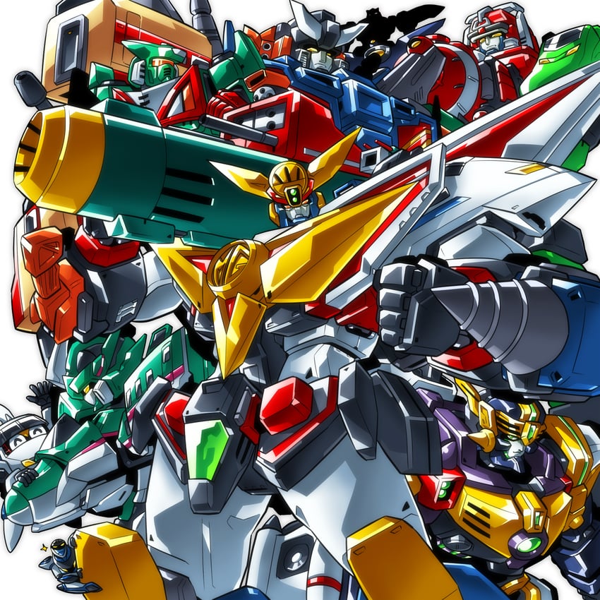 e5 hayabusa, gladion, great might gaine perfect mode, sasuraiger, raiden, and 4 more (transformers and 11 more) drawn by kouichi_(kouichi-129)