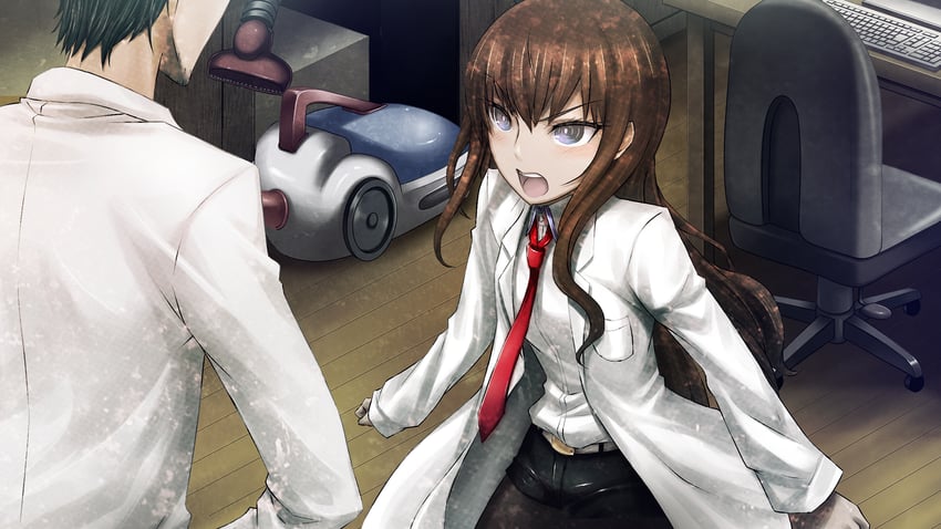 makise kurisu and okabe rintarou (steins;gate and 1 more) drawn by huke
