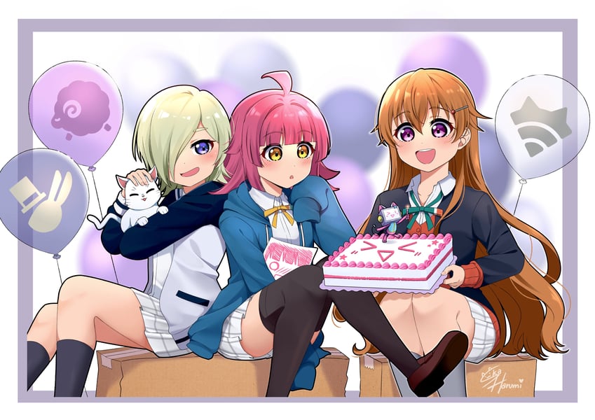 tennoji rina, konoe kanata, mia taylor, and hanpen (love live! and 1 more) drawn by ska.harumi