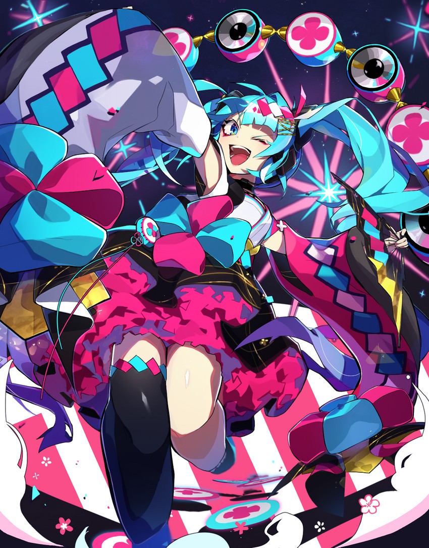 hatsune miku and magical mirai miku (vocaloid and 1 more) drawn by kikori70796699