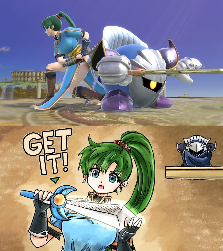 lyn and meta knight (fire emblem and 3 more) drawn by kicdon