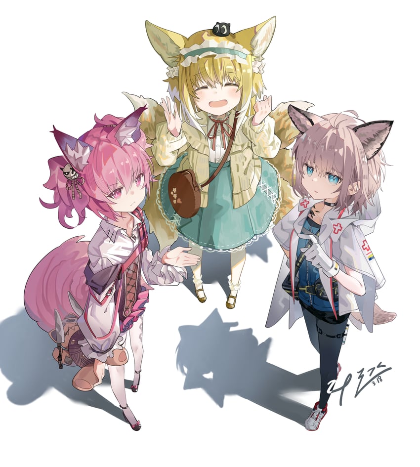 suzuran, sussurro, shamare, heixiu, and morte (arknights and 1 more) drawn by kanshio