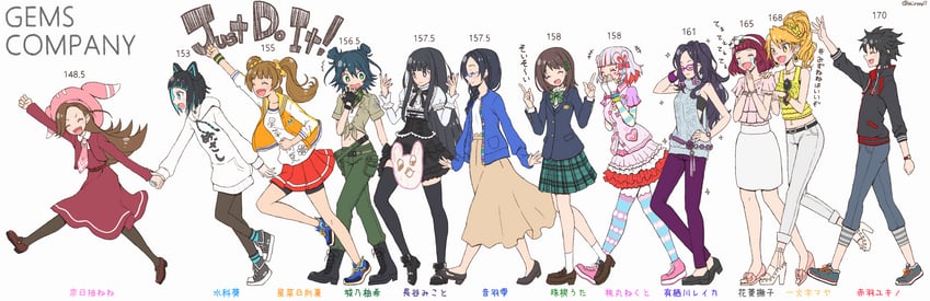 mizushina aoi, hase mikoto, tamane uta, hoshina hinaka, akaba yukino, and 7 more (gems company) drawn by shirono