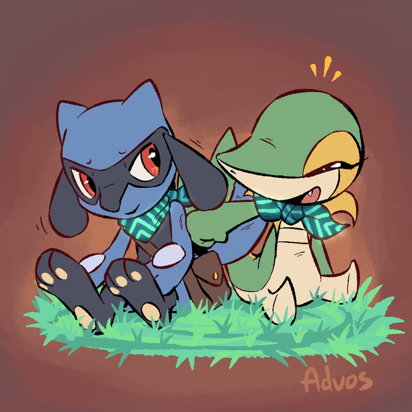 snivy and riolu (pokemon and 2 more) drawn by advos