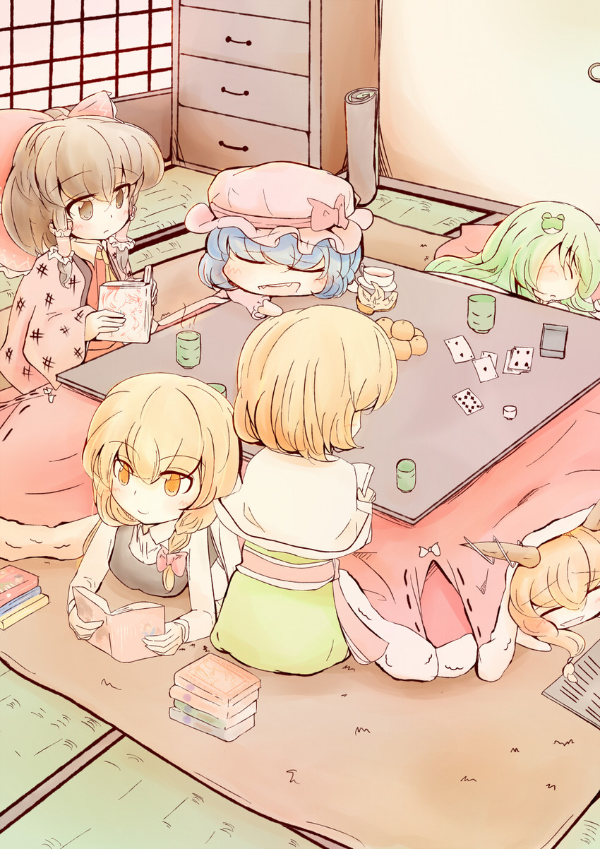 hakurei reimu, kirisame marisa, remilia scarlet, kochiya sanae, alice margatroid, and 1 more (touhou) drawn by kurukuruchocolate