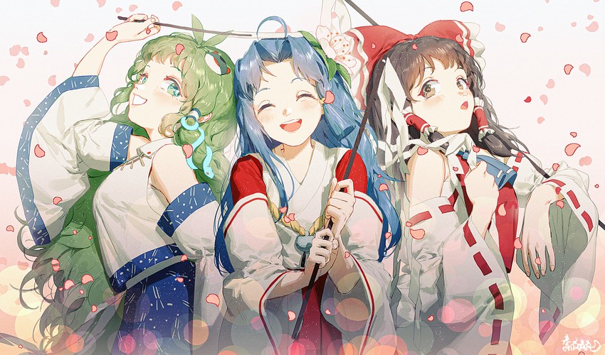 hakurei reimu, kochiya sanae, and jinguuji inori (touhou and 1 more) drawn by congming_lan