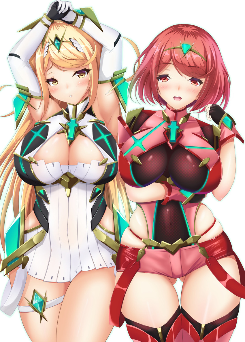 pyra and mythra (xenoblade chronicles and 1 more) drawn by okatora